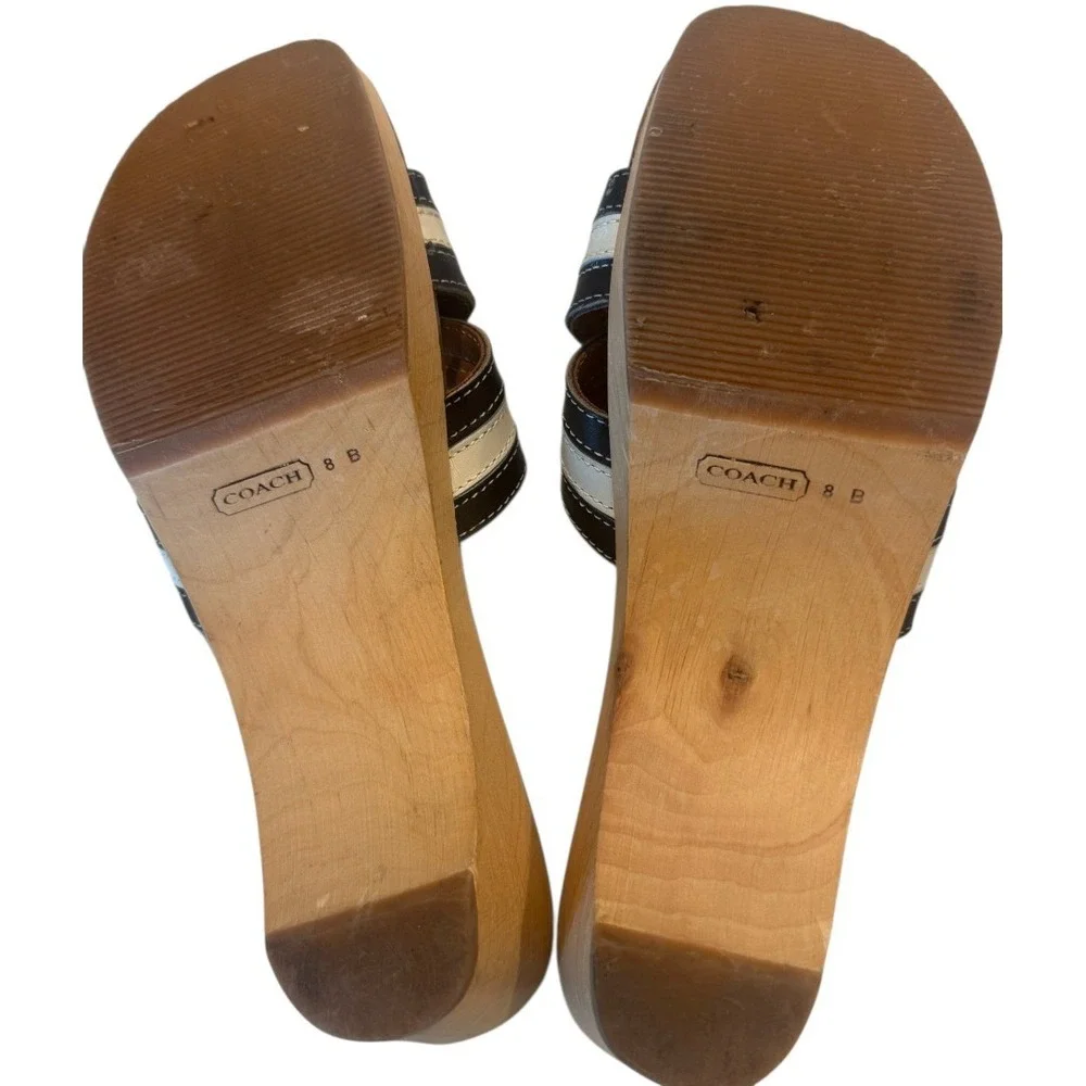 Coach Eliana Calf Womens Wedge Sandals Navy Parchment Strappy US 8